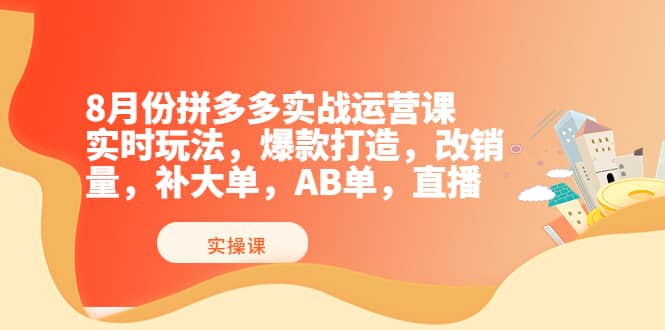 8月份拼多多实战运营课，实时玩法，爆款打造，改销量，补大单，AB单，直播_网创掘金