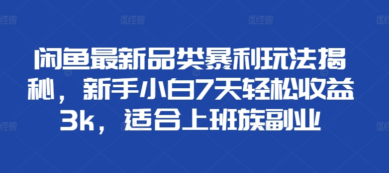 闲鱼最新品类暴利玩法揭秘，新手小白7天轻松赚3000+，适合上班族副业_网创掘金