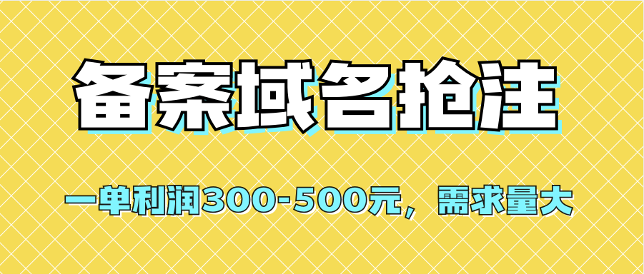 【全网首发】备案域名抢注，一单利润300-500元，需求量大_网创掘金