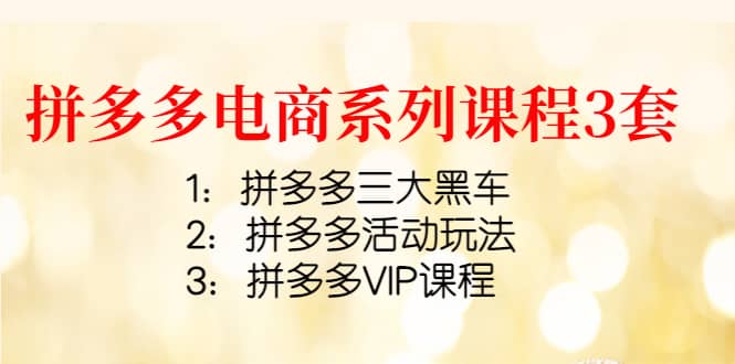 拼多多电商系列课程3套：拼多多三大黑车+拼多多活动玩法+拼多多VIP课程_网创掘金