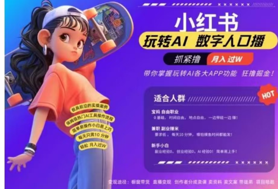 小红书数字人暴力起号，AI改写文案，流量火爆月入破W轻松拿捏，再也不用费劲录口播_网创掘金