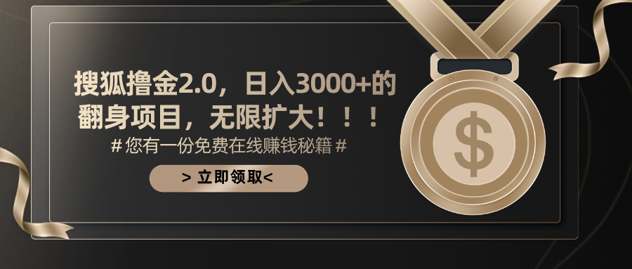 搜狐撸金2.0，日入3000+，可无限扩大的翻身项目。_网创掘金