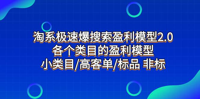 淘系极速爆搜索盈利模型2.0，各个类目的盈利模型，小类目/高客单/标品 非标_网创掘金