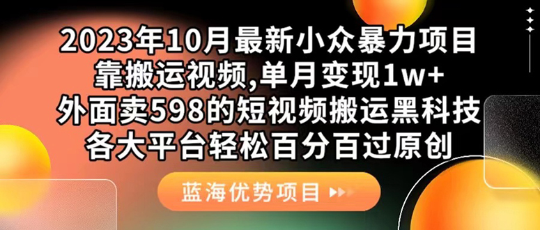外面卖598的10月最新短视频搬运黑科技，各大平台百分百过原创 靠搬运月入1w_网创掘金