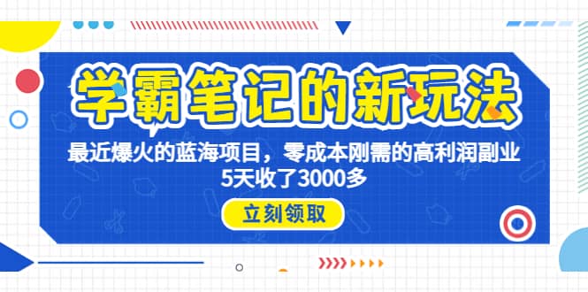 学霸笔记新玩法，最近爆火的蓝海项目，0成本高利润副业，5天收了3000多_网创掘金