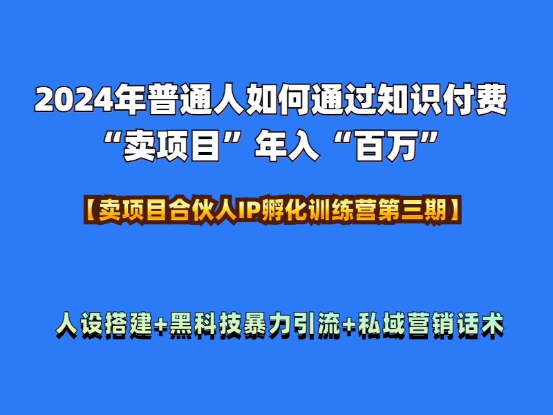 2024年普通人如何通过知识付费“卖项目”年入“百万”人设搭建-黑科技暴力引流-全流程_网创掘金