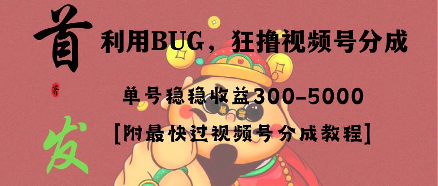 全网独家首发，视频号BUG，超短期项目，单号每日净收益300-5000！_网创掘金