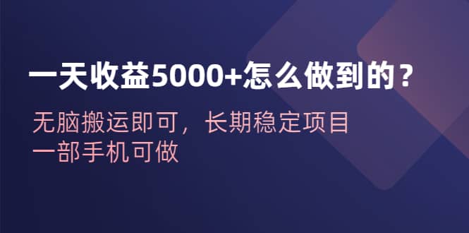 一天收益5000+怎么做到的？无脑搬运即可，长期稳定项目，一部手机可做_网创掘金