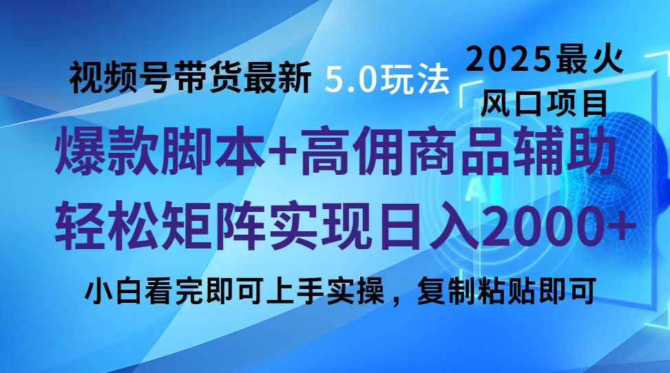 视频号带货最新5.0玩法，作品制作简单，当天起号，复制粘贴，脚本辅助，轻松矩阵日入2000+_网创掘金