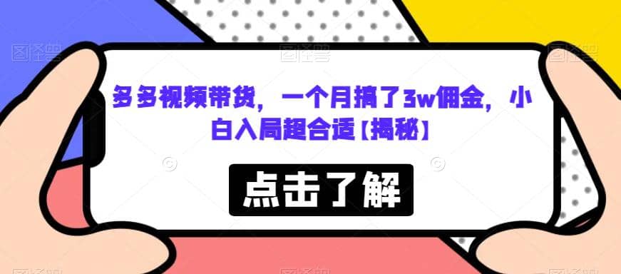 多多视频带货，一个月搞了3w佣金，小白入局超合适【揭秘】_网创掘金