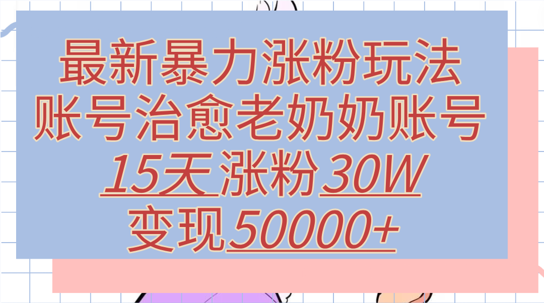 最新暴力涨粉玩法，治愈老奶奶账号，15天涨粉30W，变现50000+【揭秘】_网创掘金