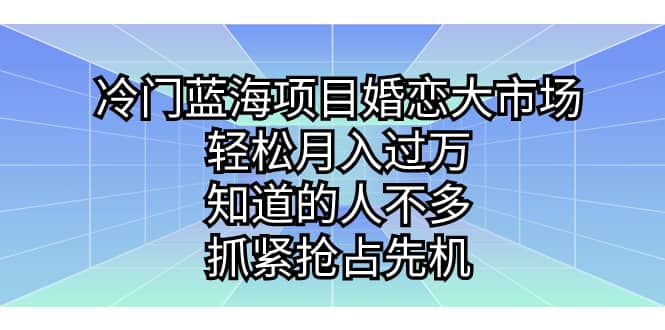 冷门蓝海项目婚恋大市场，轻松月入过万，知道的人不多，抓紧抢占先机_网创掘金