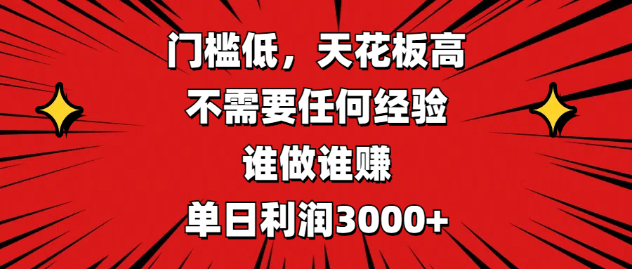门槛低，收益高，不需要任何经验，谁做谁赚，单日利润3000+_网创掘金