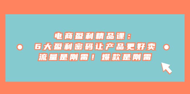 电商 盈利精品课：6大盈利 密码让产品更好卖，流量是刚需！爆款是刚需_网创掘金