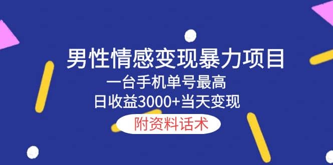 男性情感变现暴力项目，一台手机当天变现，附资料话术_网创掘金