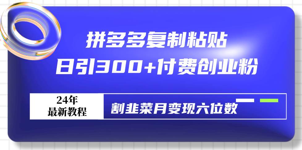 拼多多复制粘贴日引300+付费创业粉，割韭菜月变现六位数最新教程！_网创掘金