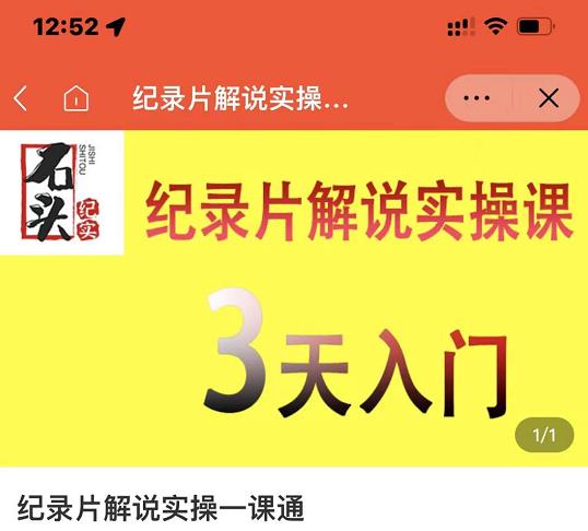 石头纪实·纪录片解说实操课，3天入门，快速掌握纪录片解说视频制作_网创掘金