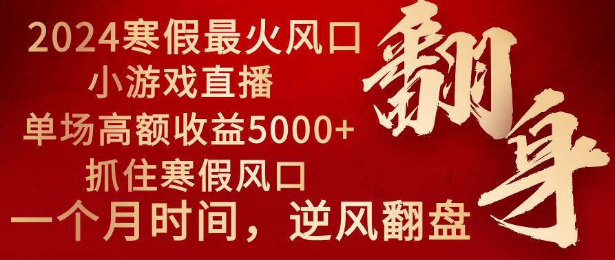 2024年最火寒假风口项目 小游戏直播 单场收益5000+抓住风口 一个月直接提车_网创掘金