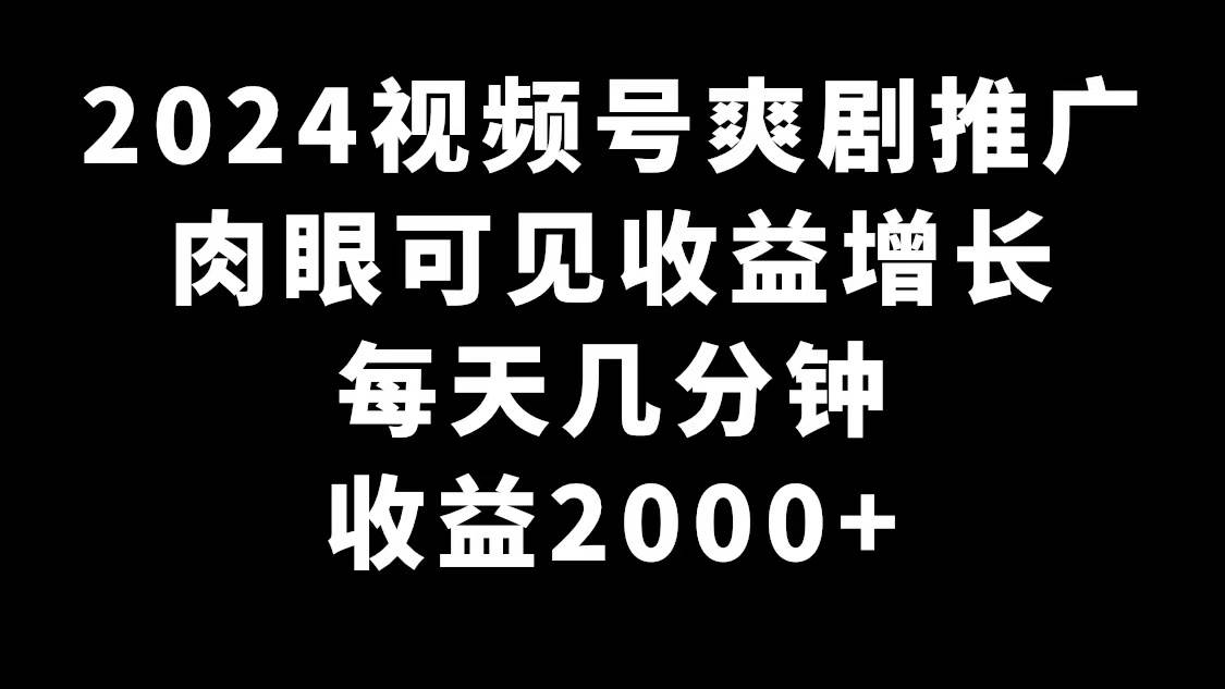 2024视频号爽剧推广，肉眼可见的收益增长，每天几分钟收益2000+_网创掘金