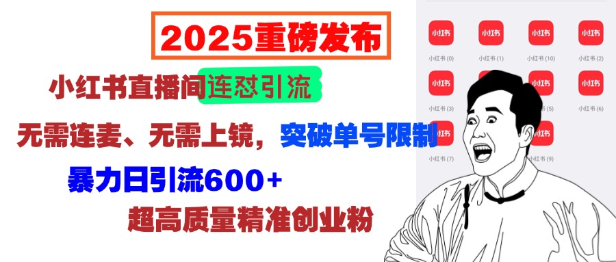 2025重磅发布：小红书直播间连怼引流，无需连麦、无需上镜，突破单号限制，暴力日引流600+超高质量精准创业粉_网创掘金