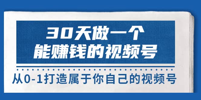 30天做一个能赚钱的视频号，从0-1打造属于你自己的视频号 (14节-价值199)_网创掘金
