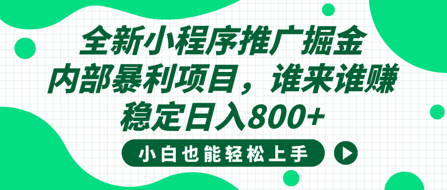 全新小程序推广掘金，内部暴利项目，小白轻松上手，稳定日入800+_网创掘金
