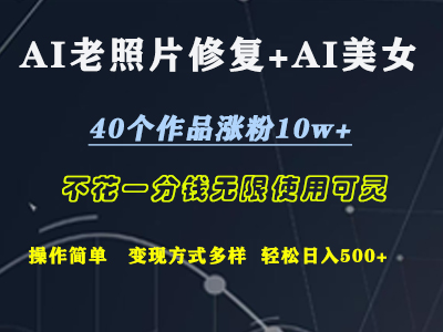 AI老照片修复+AI美女玩发  40个作品涨粉10w+  不花一分钱使用可灵  操作简单  变现方式多样话   轻松日去500+_网创掘金