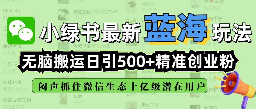 小绿书最新蓝海玩法，无脑搬运日引500+精准创业粉，闷声抓住微信生态十亿级潜在用户_网创掘金