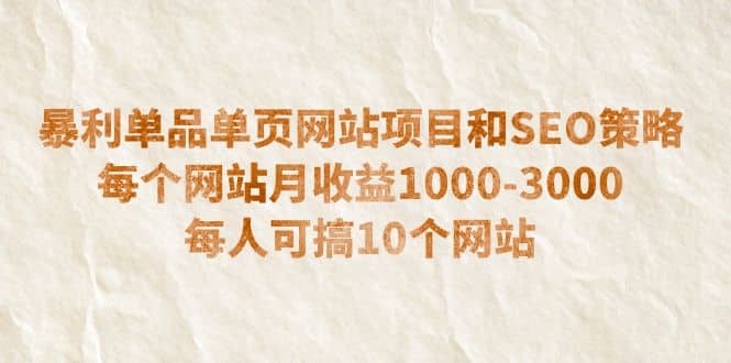 暴利单品单页网站项目和SEO策略 每个网站月收益1000-3000 每人可搞10个_网创掘金