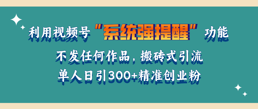 利用视频号“系统强提醒”功能，引流精准创业粉，无需发布任何作品，单人日引流300+精准创业粉_网创掘金
