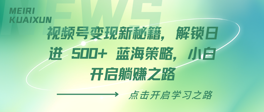 视频号变现新秘籍，解锁日进 500+ 蓝海策略，小白开启躺赚之路_网创掘金