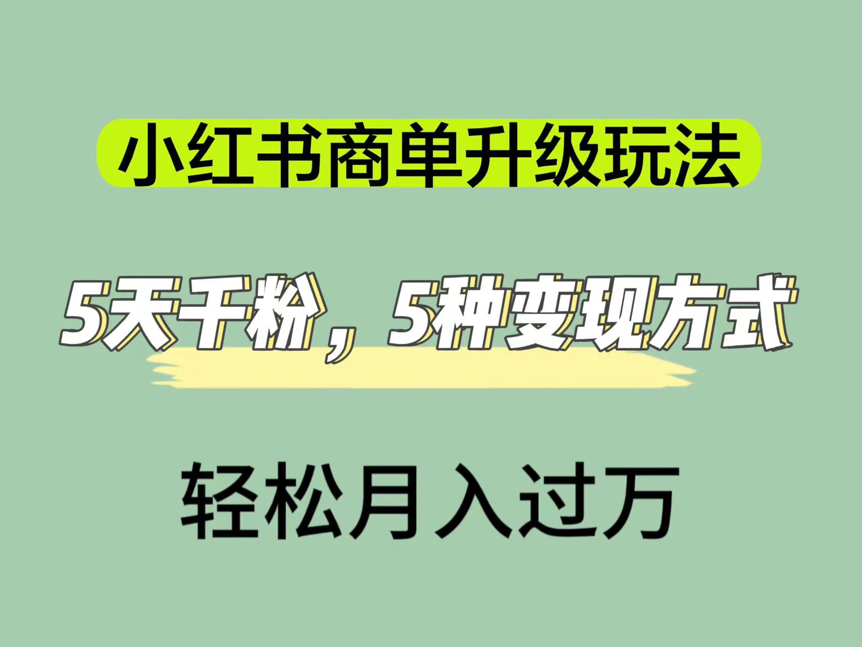 小红书商单升级玩法，5天千粉，5种变现渠道，轻松月入1万+_网创掘金