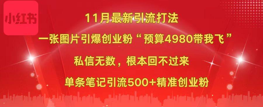 小红书11月最新图片打法，一张图片引爆创业粉“预算4980带我飞”，私信无数，根本回不过来，单条笔记引流500+精准创业粉_网创掘金
