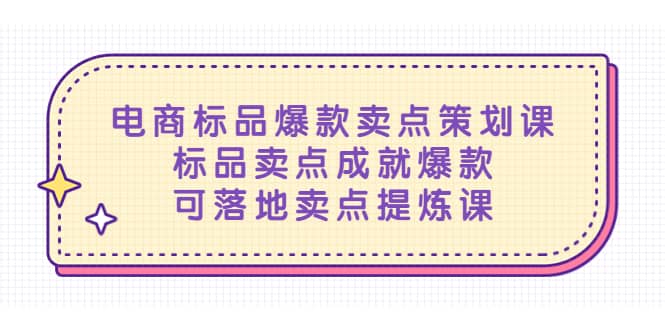 电商标品爆款卖点策划课，标品卖点成就爆款，可落地卖点提炼课_网创掘金
