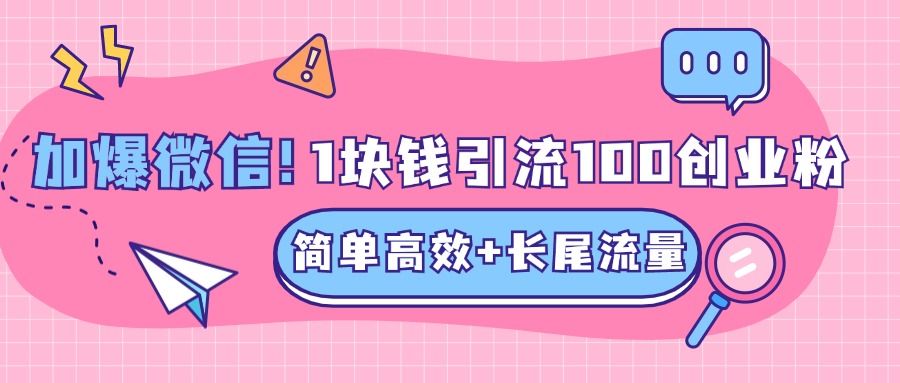 低成本高回报，1块钱引流100个精准创业粉，简单高效+长尾流量，单人单日引流500+创业粉，加爆你的微信_网创掘金