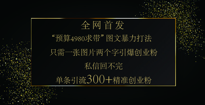 小红书，“预算 4980 带我飞” 的神奇图片引流法，堪称涨粉核武器！只需一张图，就能单条笔记凭借此方法，轻松引流 300 + 精准创业粉！_网创掘金