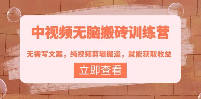 中视频无脑搬砖训练营：无需写文案，纯视频剪辑搬运，就能获取收益_网创掘金