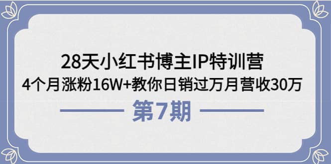 28天小红书博主IP特训营《第6+7期》4个月涨粉16W+教你日销过万月营收30万_网创掘金