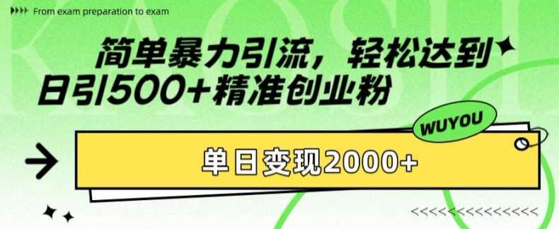 简单暴力引流轻松达到日引500+精准创业粉，单日变现2k【揭秘】_网创掘金