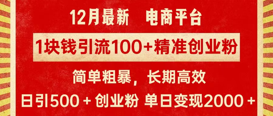 拼多多淘宝电商平台1块钱引流100个精准创业粉，简单粗暴高效长期精准，单人单日引流500+创业粉，日变现2000+_网创掘金