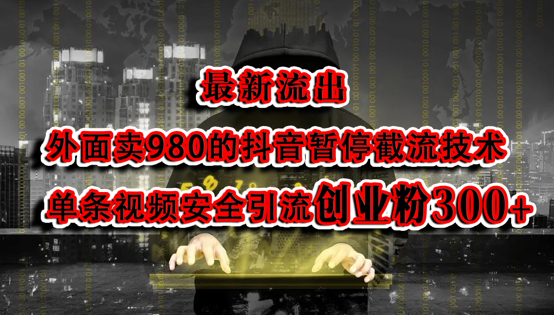 最新流出：外面卖980的抖音暂停截流技术单条视频安全引流创业粉300+_网创掘金