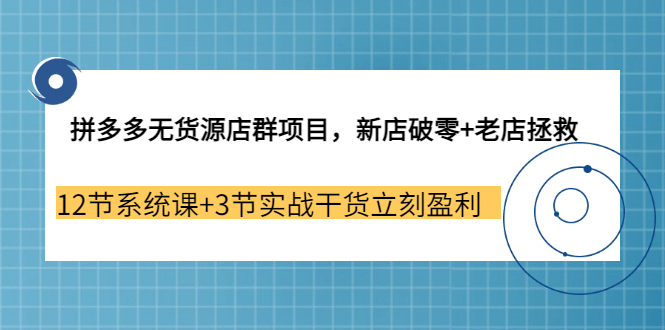 拼多多无货源店群项目，新店破零+老店拯救 12节系统课+3节实战干货立刻盈利_网创掘金
