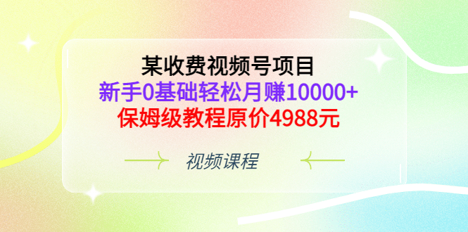 某收费视频号项目，新手0基础轻松月赚10000+，保姆级教程原价4988元_网创掘金