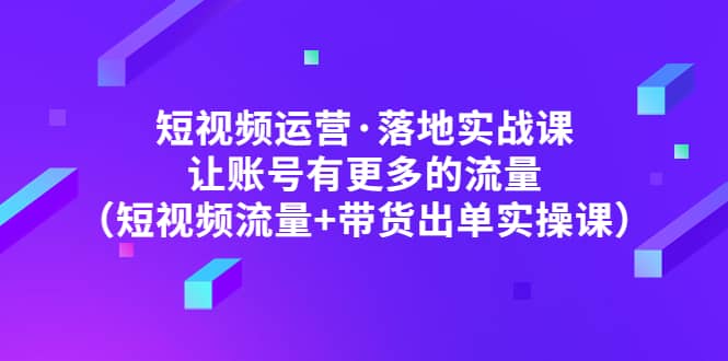 短视频运营·落地实战课 让账号有更多的流量（短视频流量+带货出单实操）_网创掘金
