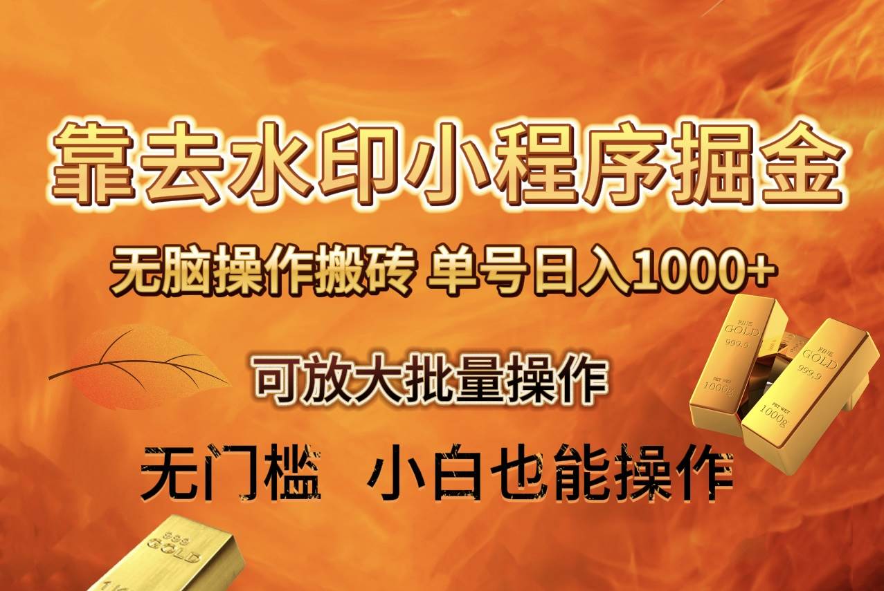 去水印小程序+拼多多 无脑搬砖 ，单号日入1000+ 保姆级教程 可放大批量操作_网创掘金