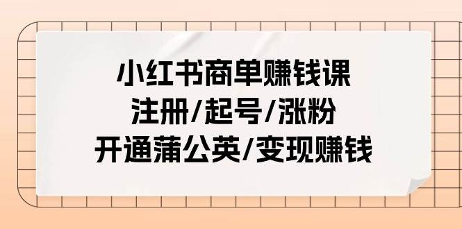 小红书商单赚钱课：注册/起号/涨粉/开通蒲公英/变现赚钱（25节课）_网创掘金