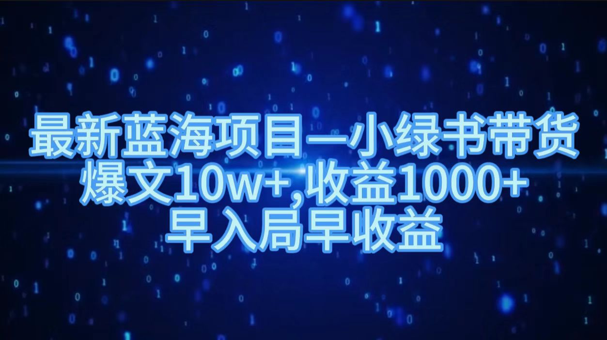最新蓝海项目小绿书带货，爆文10w＋，收益1000＋，早入局早获益！！_网创掘金