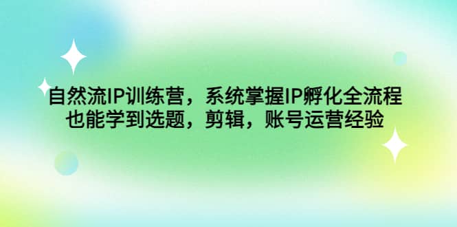 自然流IP训练营，系统掌握IP孵化全流程，也能学到选题，剪辑，账号运营经验_网创掘金