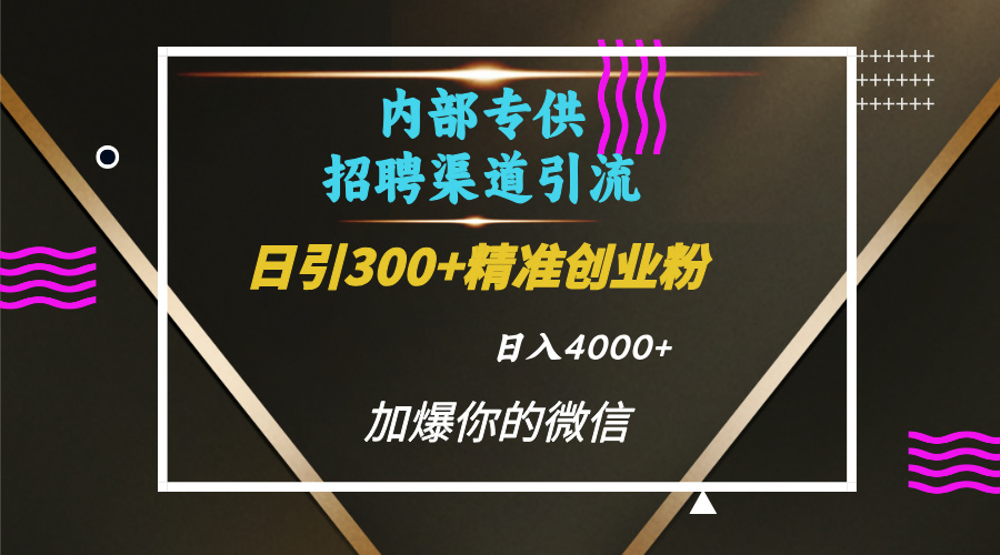 内部招聘引流技术，很实用的引流方法，流量巨大小白轻松上手日引300+精准创业粉，单日可变现4000+_网创掘金