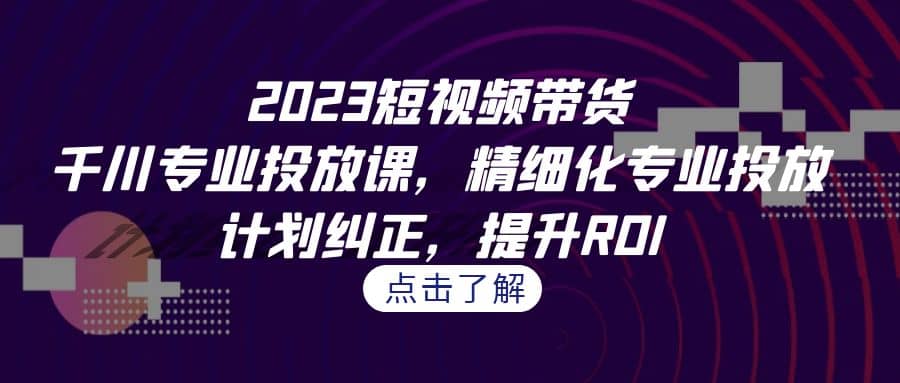 2023短视频带货-千川专业投放课，精细化专业投放，计划纠正，提升ROI_网创掘金